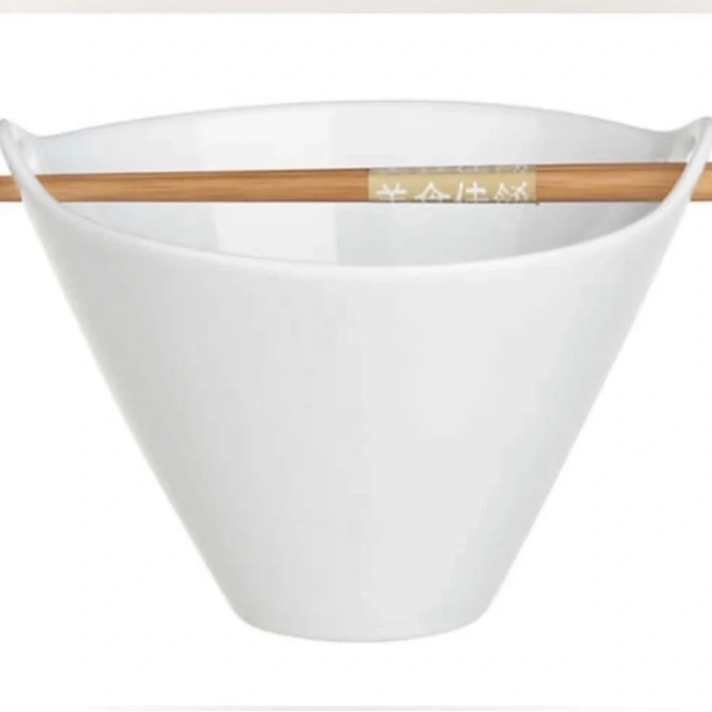 Crate&Barrel Set of 3 Kai Noodle White Ceramic Bowl with Handled Rim